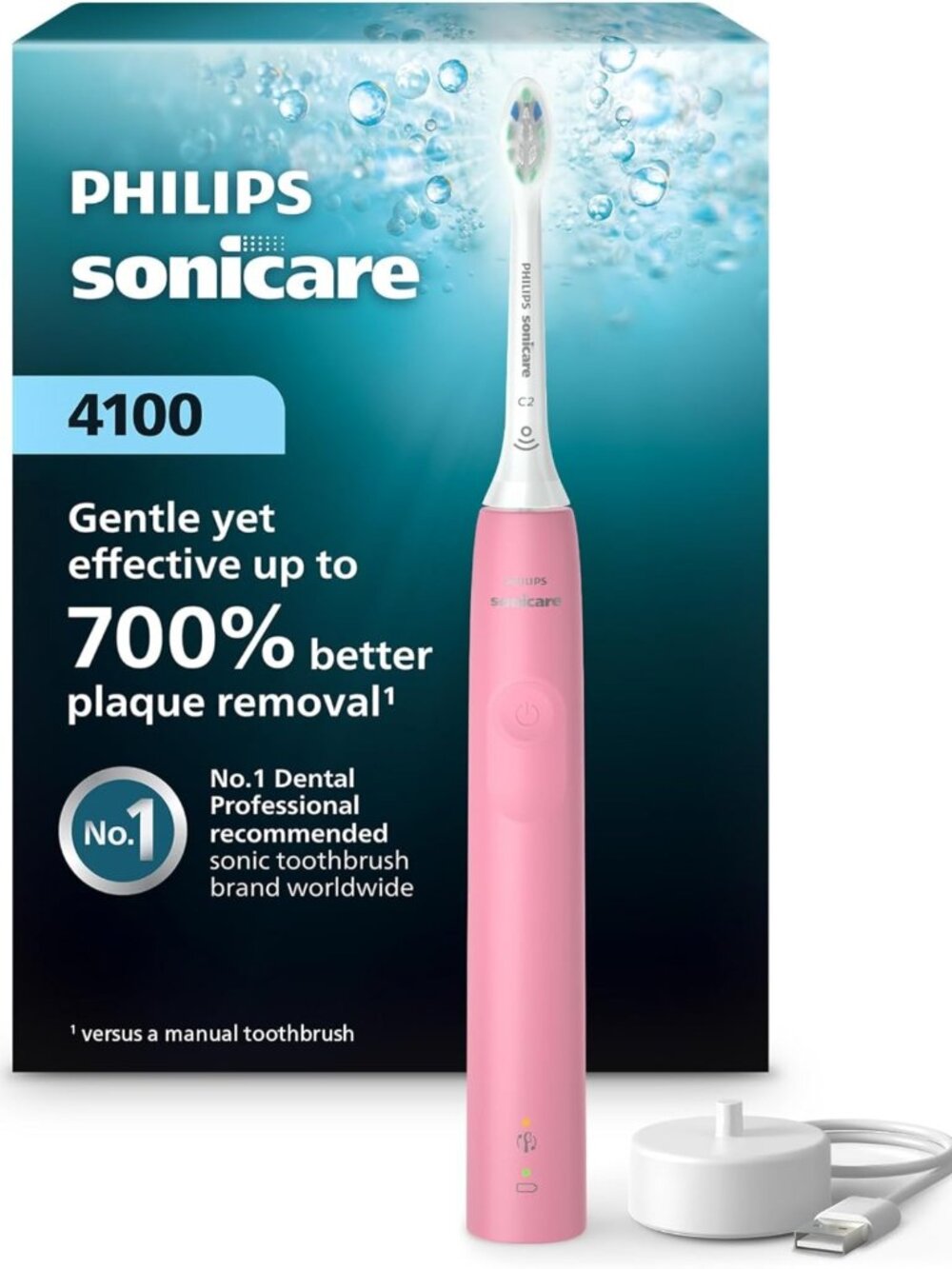 Rechargeable Electric Toothbrush - Deep Pink, 700% Plaque Removal, Pressure